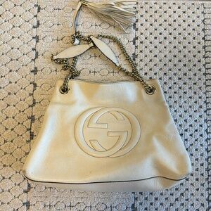 Gucci Cream Hobo Bag with Gold Chain